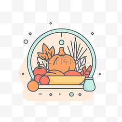 装饰icon图片_感恩节图标与一碗食物 向量