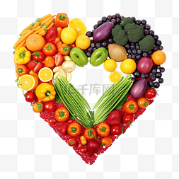 水果和蔬菜的彩虹心