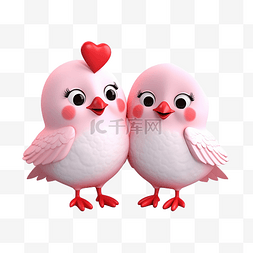 3d 渲染情侣鸟庆祝情人节