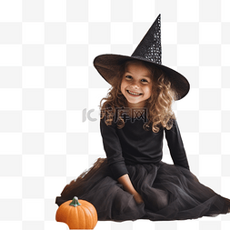孩子在卧室图片_穿着女巫服装的有趣的白人小女孩