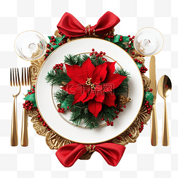 节日餐桌布置，配有圣诞花环形式