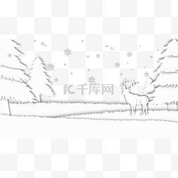 圣诞树雪景图图片_圣诞节冬季森林横图可爱小鹿
