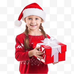 圣诞老人派礼物图片_可爱的小女孩穿着红色圣诞老人服