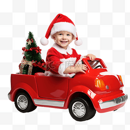 礼物汽车图片_一个小男孩坐在一辆敞篷圣诞老人