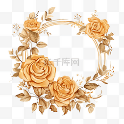 金色玫瑰手绘图片_玫瑰和叶子的金色花框