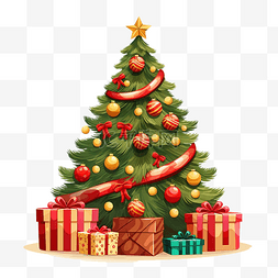 用孤立的礼品盒装饰的圣诞树的插