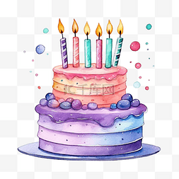 蛋糕代金券图片_可爱的水彩生日蛋糕，插着蜡烛