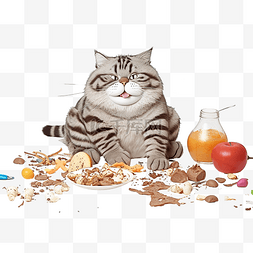 有趣的胖猫贪吃，饭后在主人不在