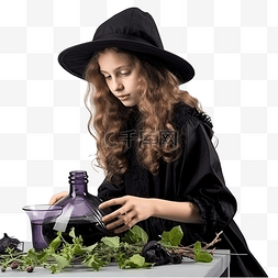 女巫帽的女孩图片_一个穿着黑裙子戴着女巫帽的女孩
