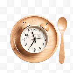 盘子上的时钟和隔离的木勺