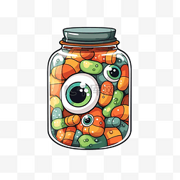 可爱糖果罐子图片_罐子矢量图中眼球形状的可爱万圣