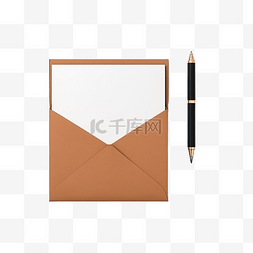 打开的白色信封图片_带空白便条和笔的信封