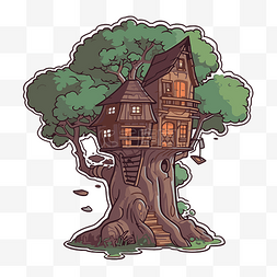 卡通树屋上面有一座房子剪贴画 