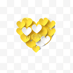 黄色的心形图片_白色和黄色的心形剪纸风格