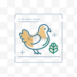 一张方形纸上有叶子的鸡的图标 
