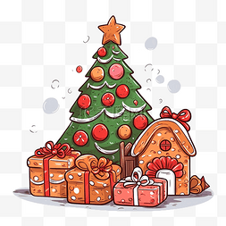 卡通房子和雪花图片_圣诞快乐可爱元素绘图标签卡圣诞