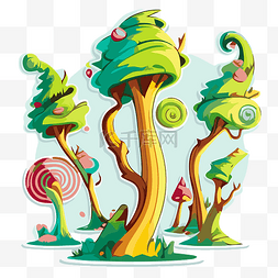 绿色净化器图片_一些绿色卡通树，上面有糖果和一