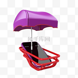 有空的红色篮子和遮阳篷的3d紫色