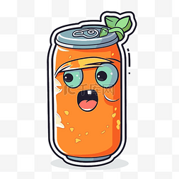 碳酸碳酸图片_一个有眼睛和嘴巴的橙色饮料罐 