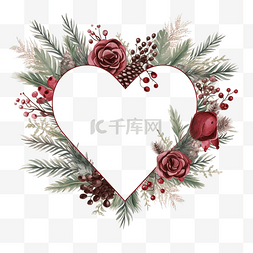 花冬图片_圣诞矢量几何心框与花束花环爱与