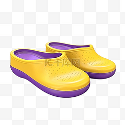 拖鞋渲染图片_黄色和紫色拖鞋3d元素