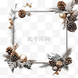 圣诞松枝球图片_圣诞长方形框架，由天然冬季物品