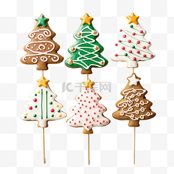 圣诞饼干形状像圣诞树和雪花和蛋
