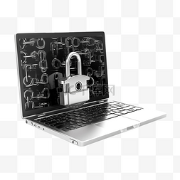 3d 插图笔记本电脑安全检查密码