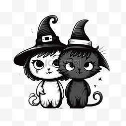 猫橘猫图片_可爱的友谊女巫侏儒和快乐的黑猫