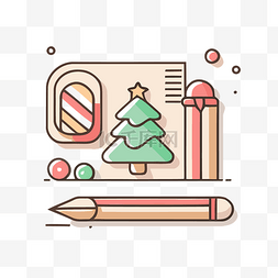 圣诞主题矢量图片_带铅笔的圣诞主题图标 向量