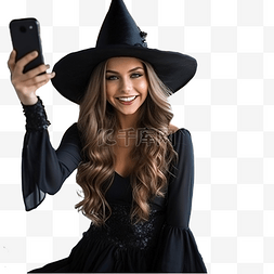 自拍装饰图片_一个穿着女巫服装的女孩在万圣节