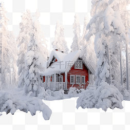 冬天冰雪景图片_芬兰拉普兰圣诞节雪冬森林的房子