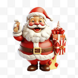 新年或卡图片_圣诞老人与雪橇礼品盒圣诞树隔离