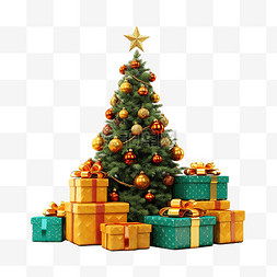 新年元素树图片_圣诞快乐和新年快乐的树和礼品盒