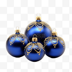 一套蓝色和金色圣诞树玩具球
