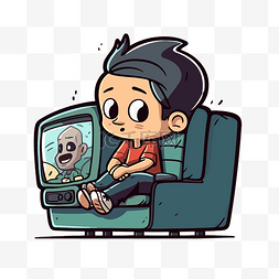 卡通小孩看电视卡通卡通坐在沙发