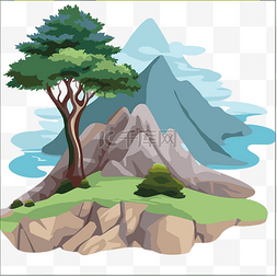 树剪贴画图片_山和树剪贴画 山和树上面有一块