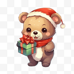 小熊吉祥物图片_可爱的小熊带着圣诞礼物可爱的圣