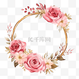 玫瑰花花环图片_水彩美丽的英国玫瑰花花束花环带