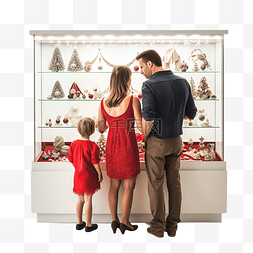 快乐寒假生活图片_身穿圣诞服装的家庭观看珠宝展示