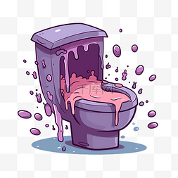 厕所冲水按钮图片_冲水剪贴画卡通马桶，紫色液体从