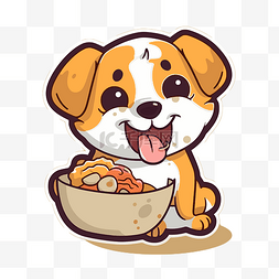 可爱的卡通比特犬在吃一碗面条时