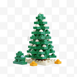 平铺玩具图片_创意平躺圣诞松树和塑料积木雪