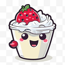 卡哇伊冰淇淋配上草莓 向量