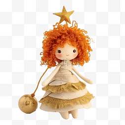 可爱的卷发红发布娃娃用金色尖顶