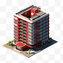 红色的网络符号图片_红色等距公寓楼