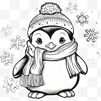 快乐的小企鹅着色书冬天帽子围巾和雪花的乐趣
