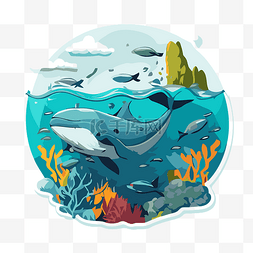 珊瑚海洋图片_鲸鱼和珊瑚海洋与鱼剪贴画 向量