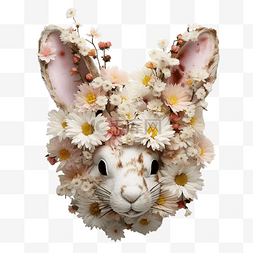 女孩与植物图片_兔子耳朵与盛开的花朵