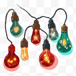 圣诞灯剪贴画，由六个彩色灯泡组